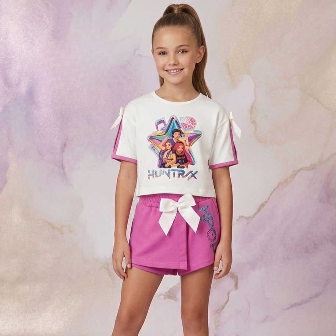 Conjunto T-Shirt e Saia-Calção de Verão K-Pop Demon Hunters Huntrix