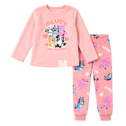 Pijama em Coralina Longo Bluey e Bingo para Criança 3-6 anos