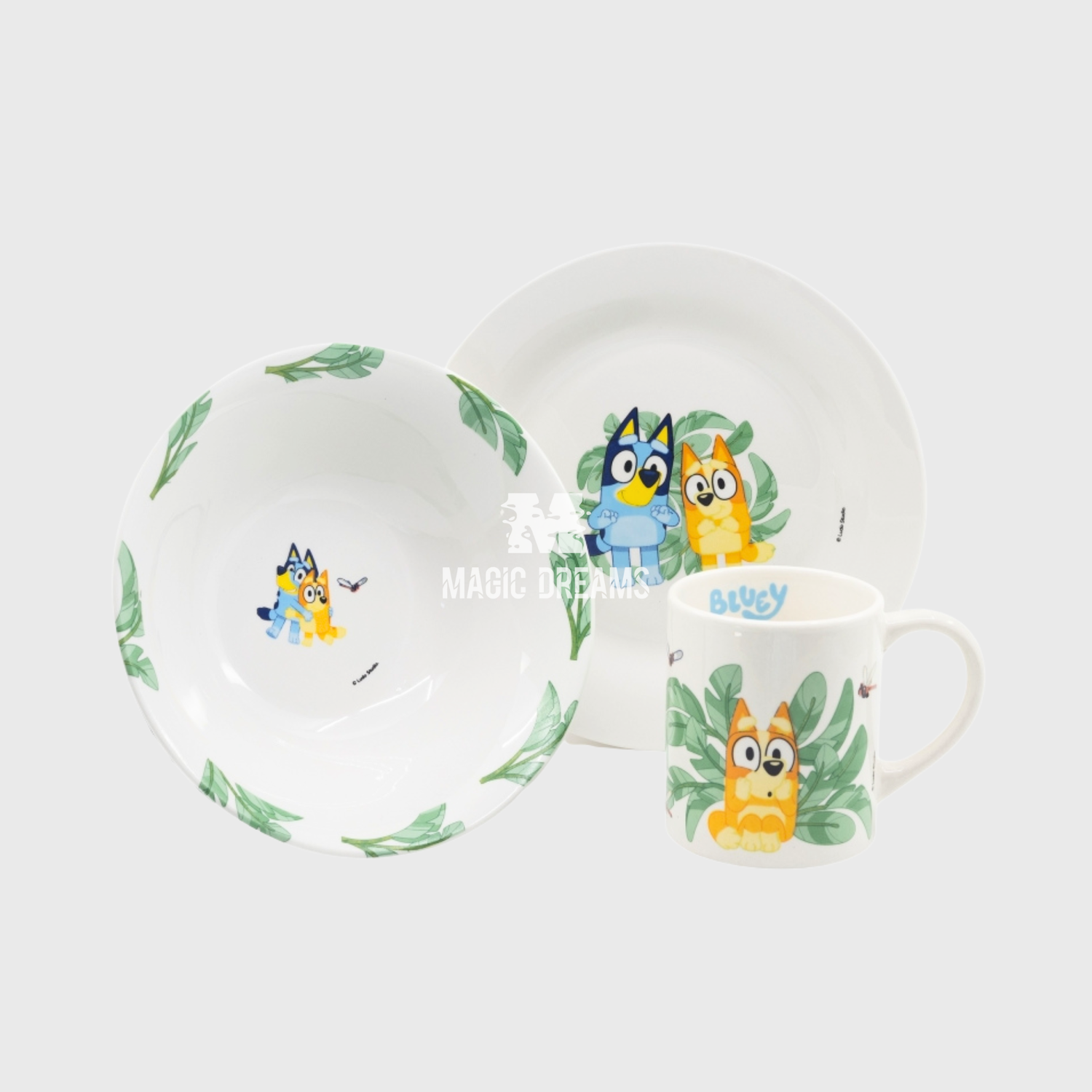 Conjunto de Refeição 3 Peças Cerâmica Bluey e Bingo
