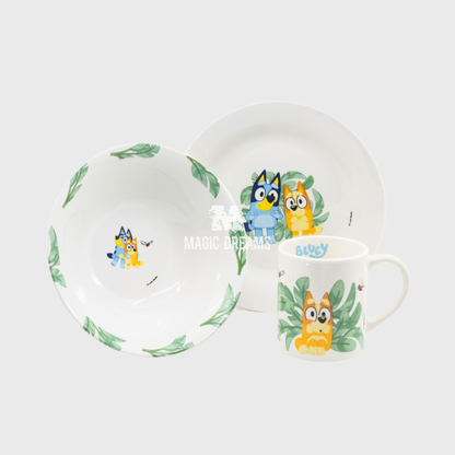 Conjunto de Refeição 3 Peças Cerâmica Bluey e Bingo