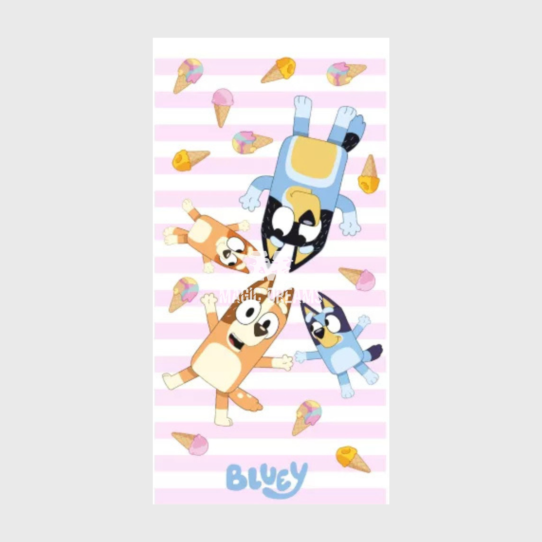 Toalha de Praia Bluey e Bingo Ice Cream Microfibra 70x140cm