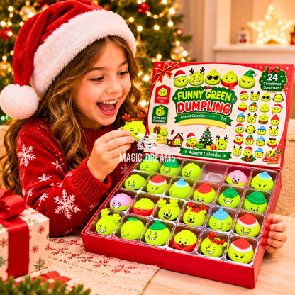 Calendário do Advento Squishy Grinch Funny Green Dumplings – 24 Surpresas de Natal