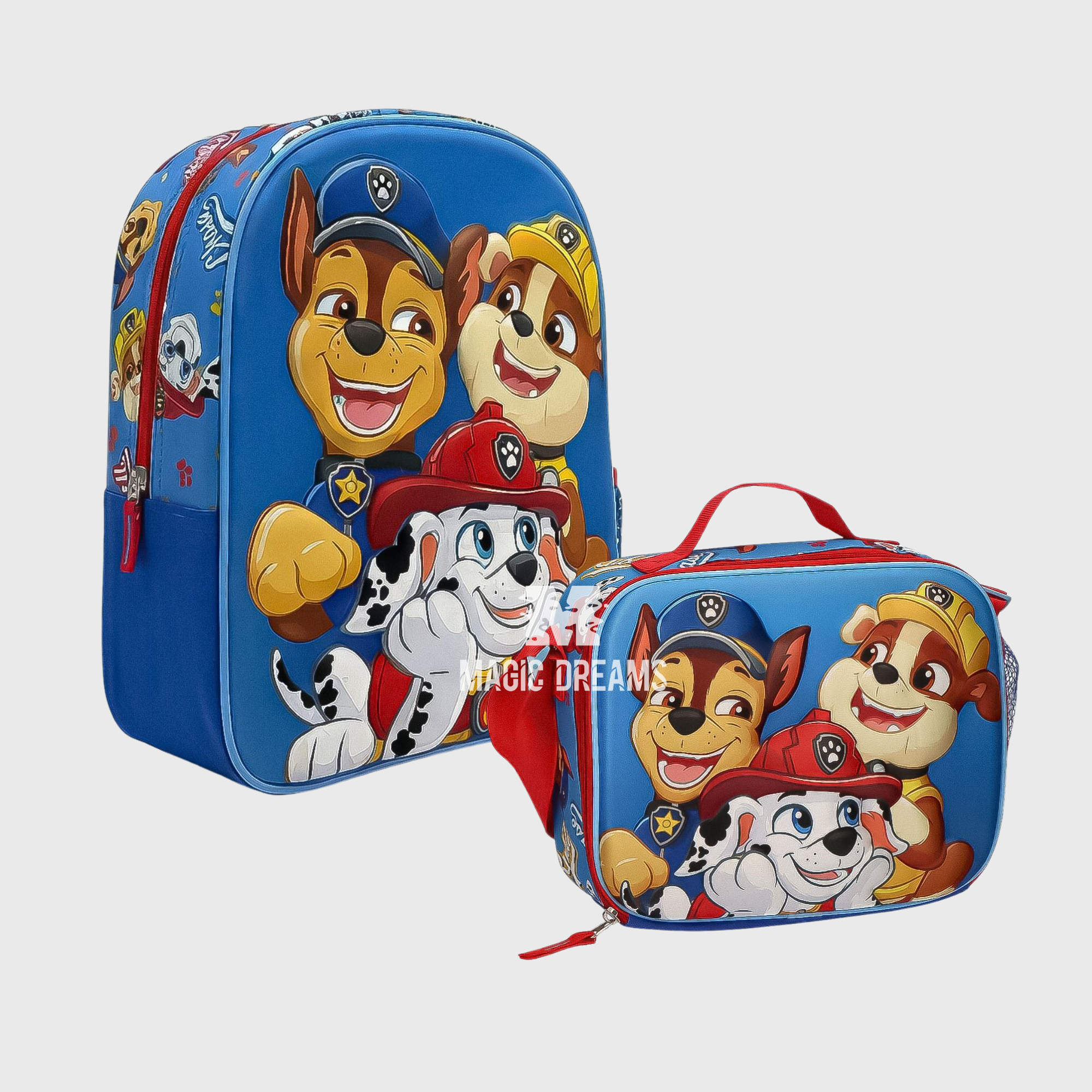 Conjunto Mochila Pré-Escolar 3D 30cm + Lancheira Térmica Patrulha Pata