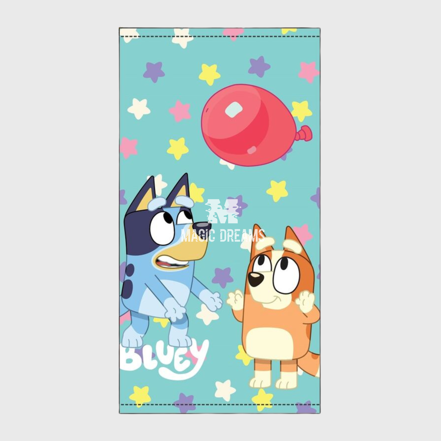 Toalha de Praia Microfibra Bluey e Bingo Balões 70x140cm