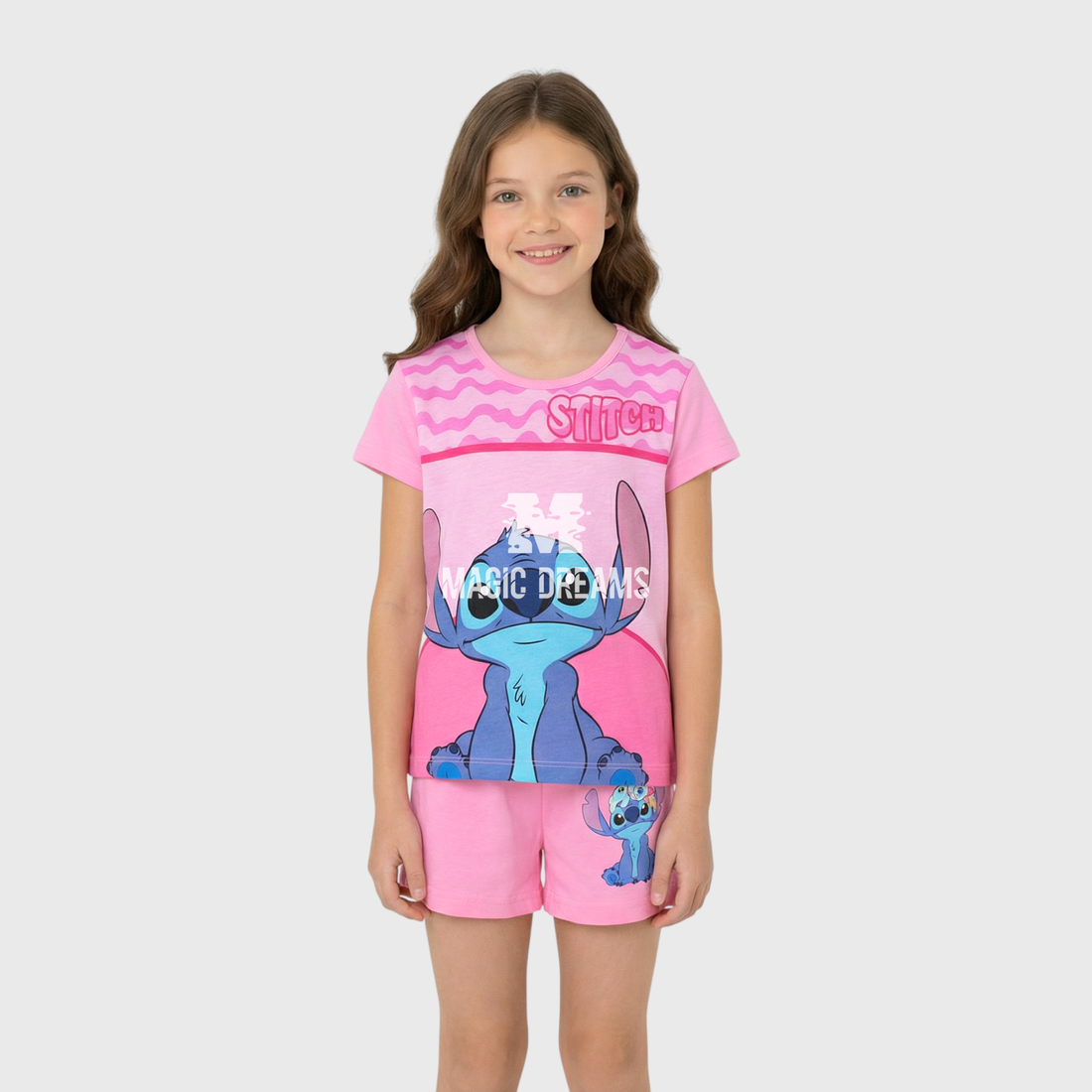 Pijama de Verão T-shirt + Calção Lilo &amp; Stitch Cor Sortida para Menina