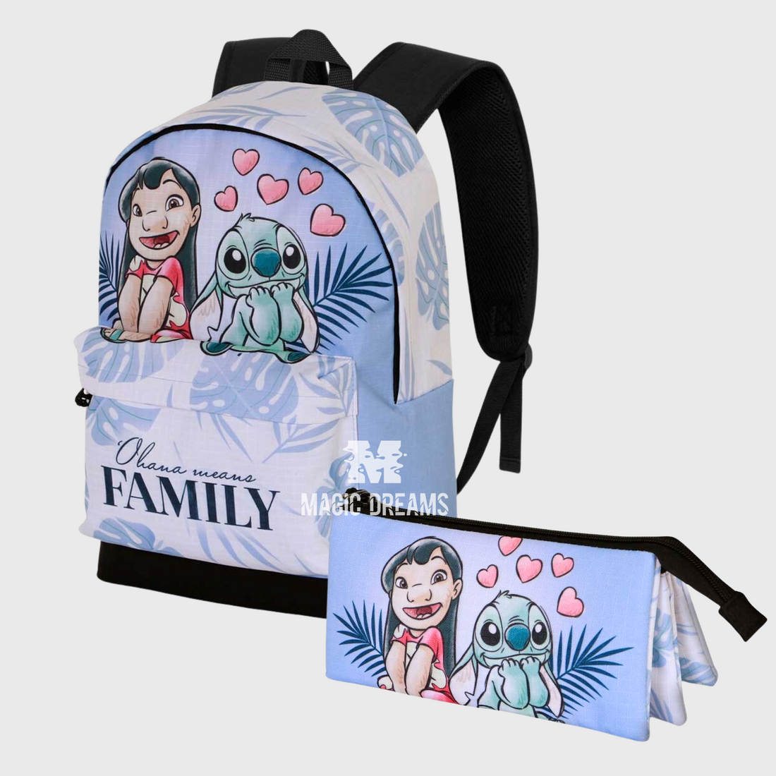 Conjunto Escolar Mochila Stitch Couple 44cm + Estojo Triplo