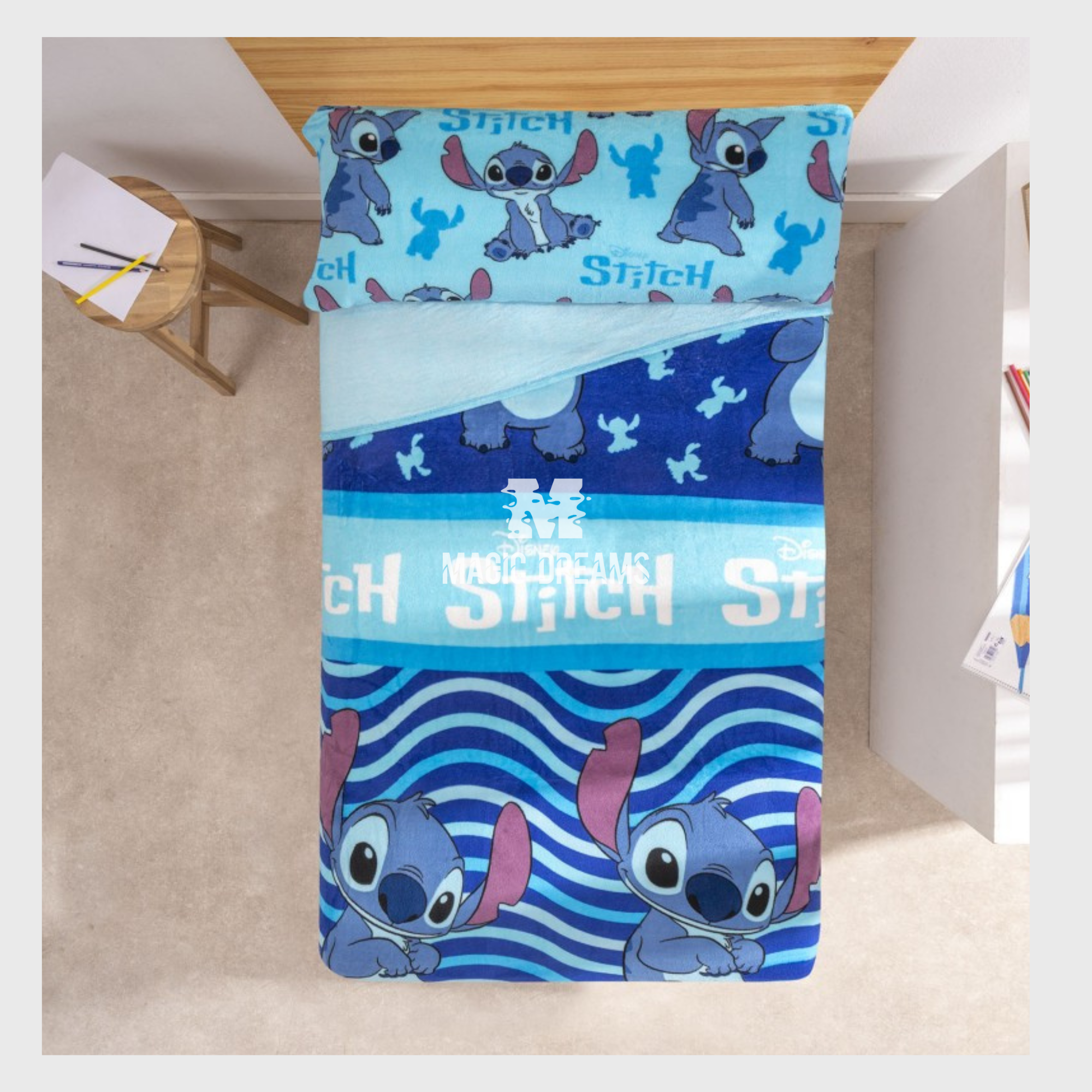 Jogo de Cama Coralina Stitch Azul