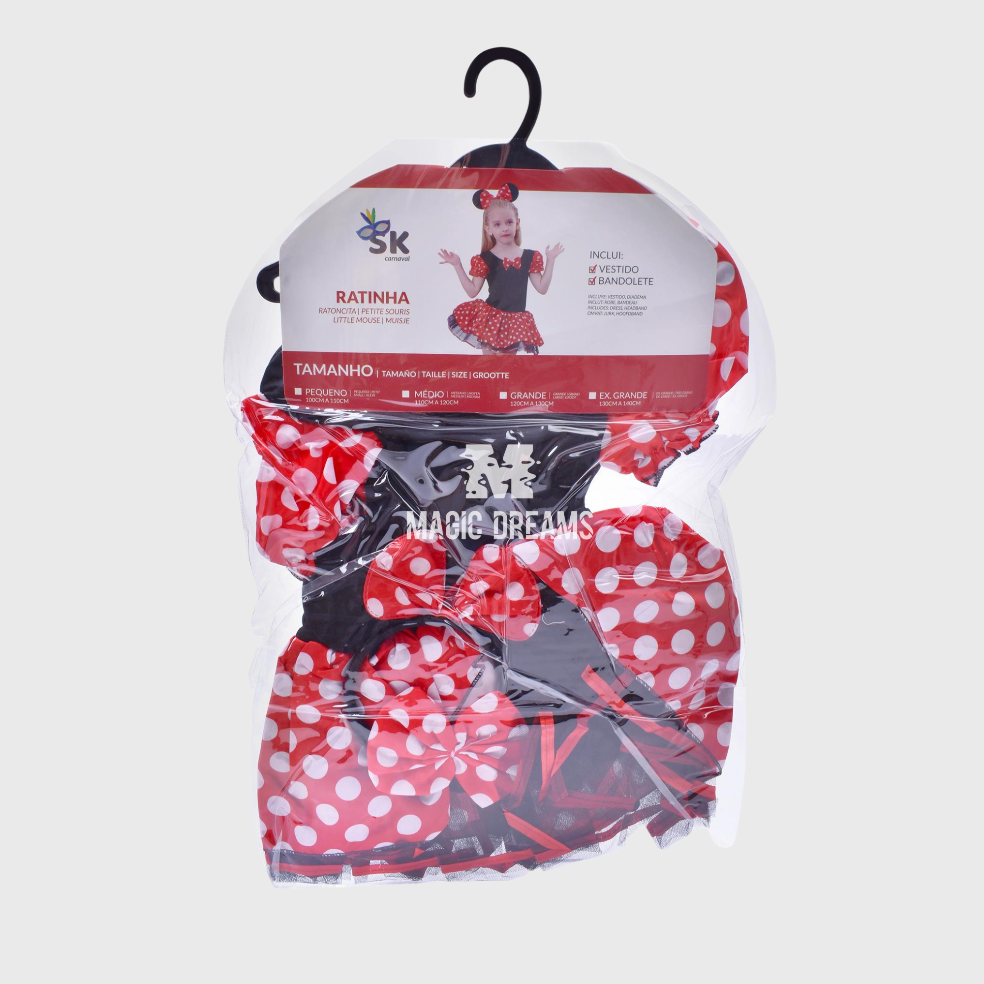 Fato Disfarce Ratinha com Vestido e Bandolete Minnie Mouse Inspiração