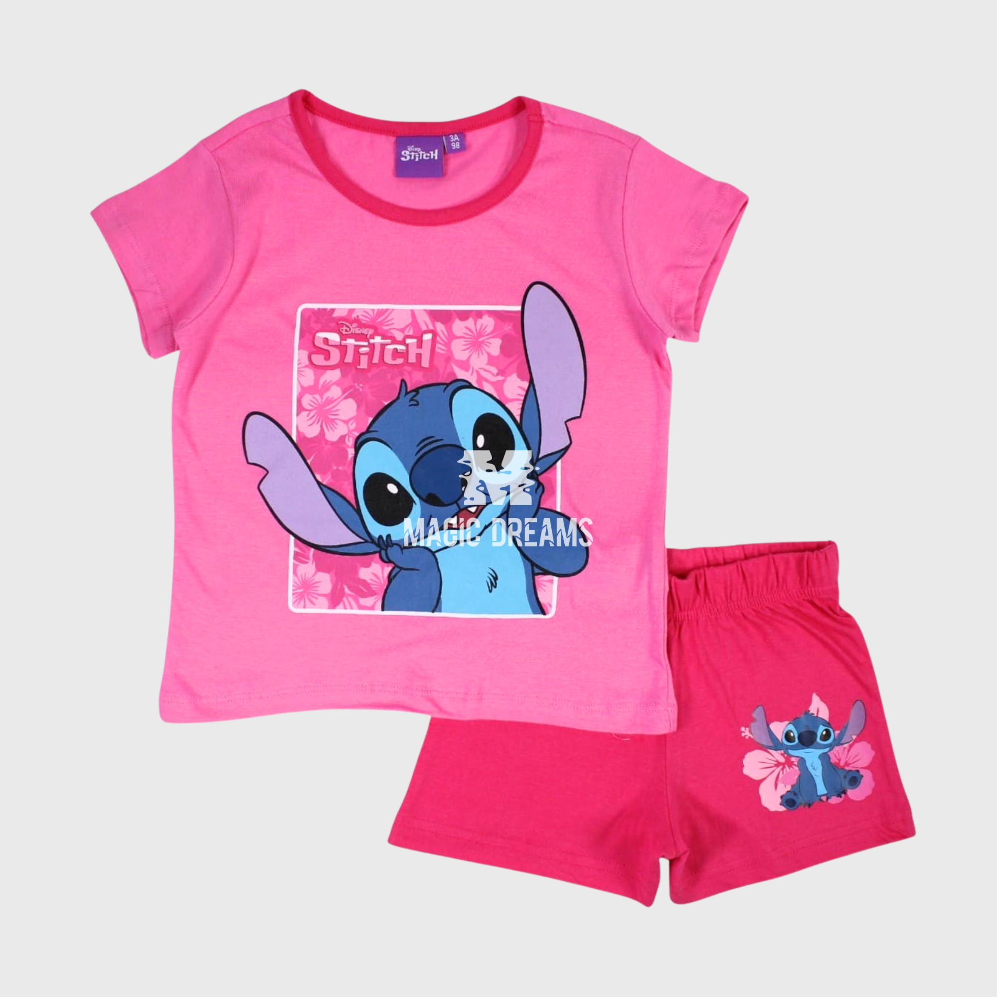 Pijama de Verão T-shirt + Calção Lilo &amp; Stitch Rosa Cor Sortida