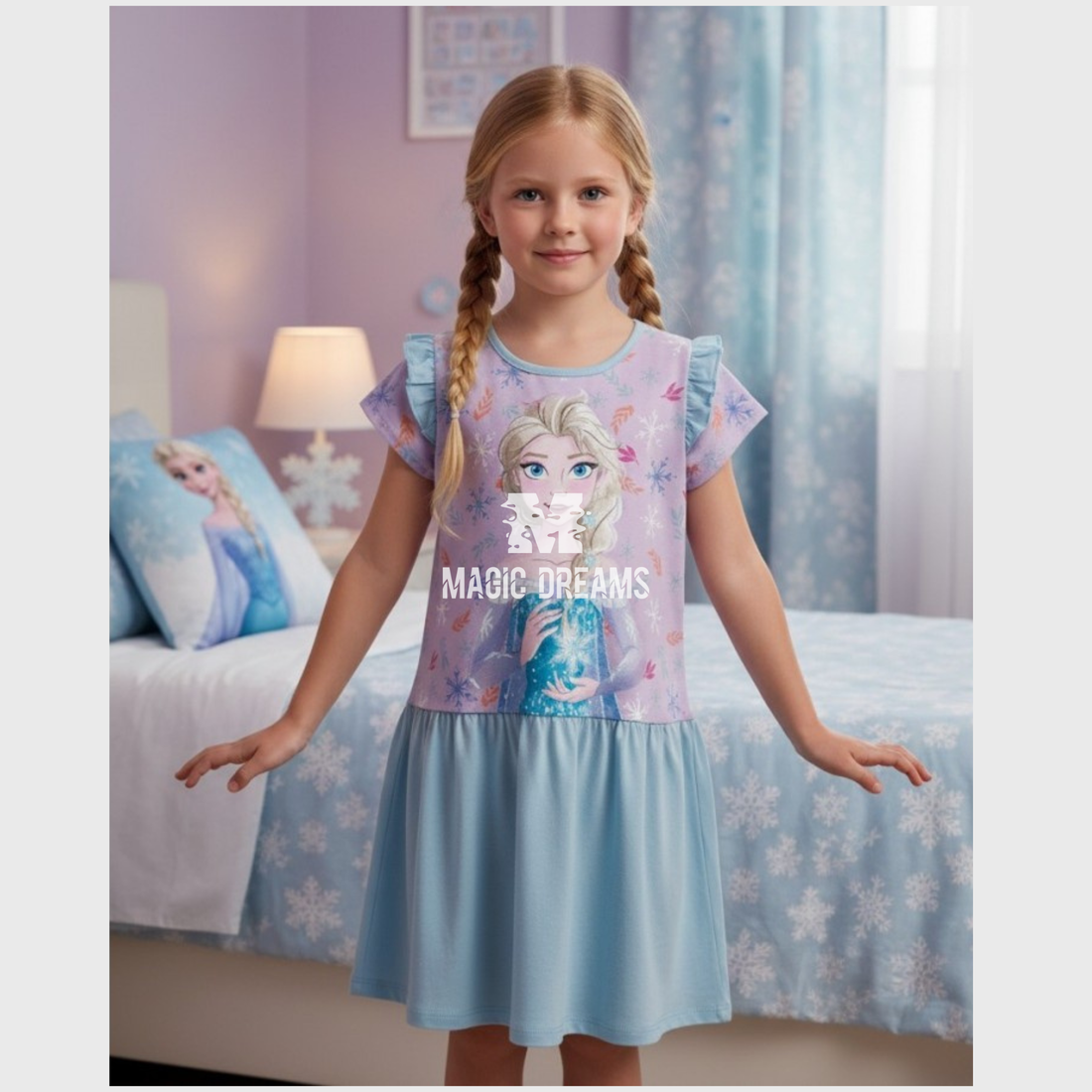 Vestido Manga Curta de Verão Frozen