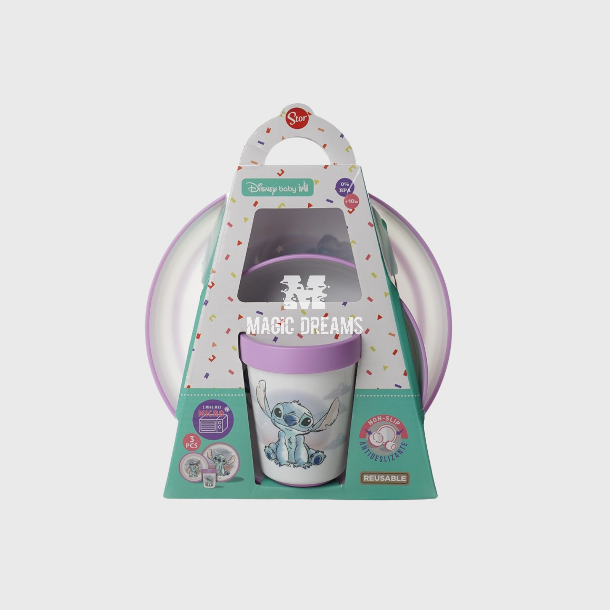 Conjunto de Refeição 3 Peças Antiderrapante Lilo e Stitch Disney Baby +10m