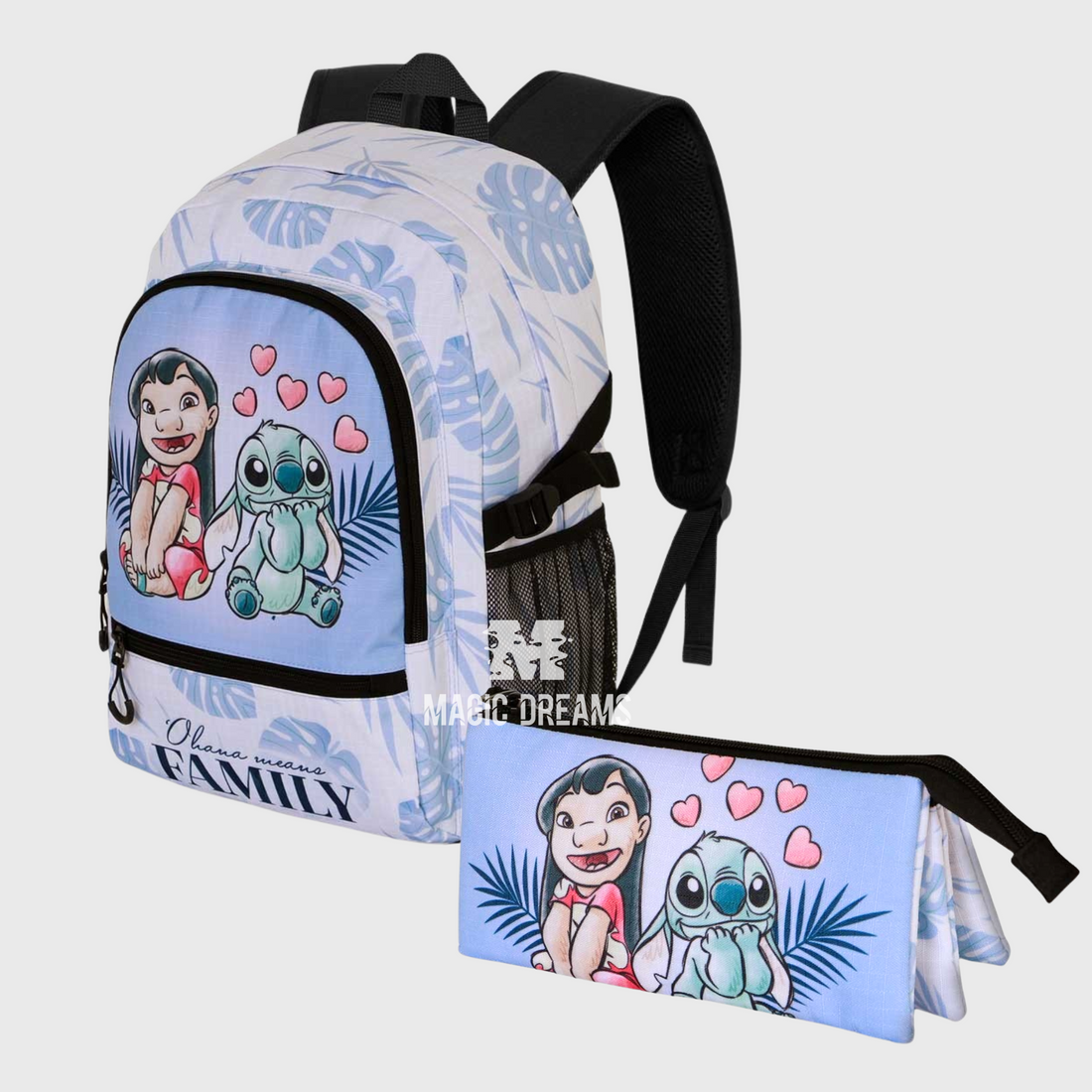 Conjunto Escolar Mochila Adaptável Stitch Couple 44cm + Estojo Triplo