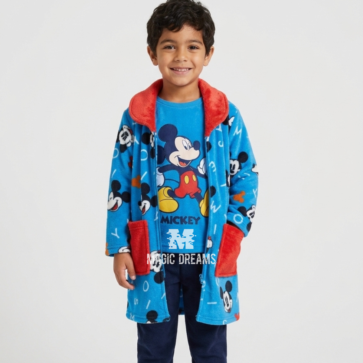Box Dia do Pijama - Pijama Coralina + Robe Coralina Mickey Mouse