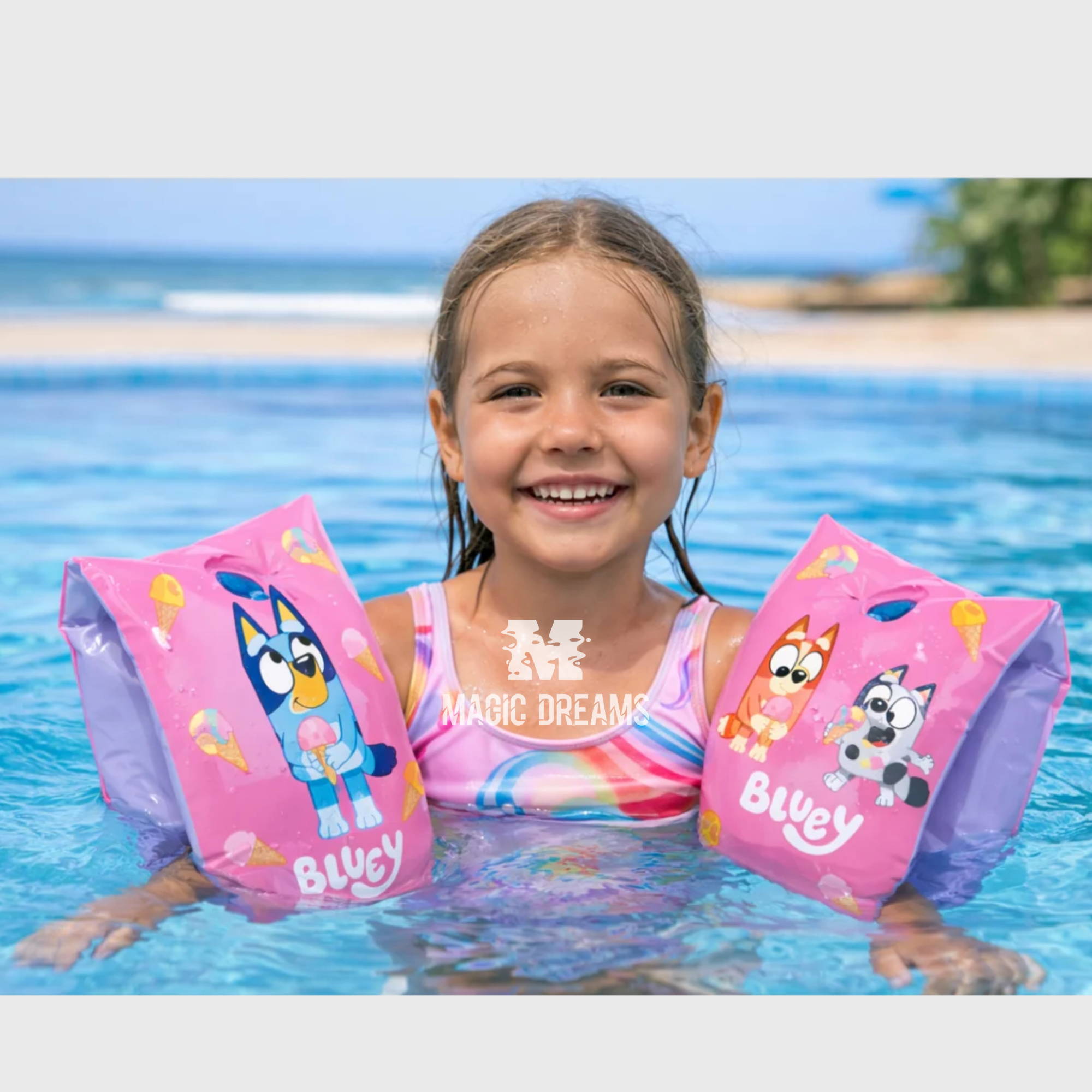 Braçadeiras Insufláveis Bluey e Bingo Rosa 3+