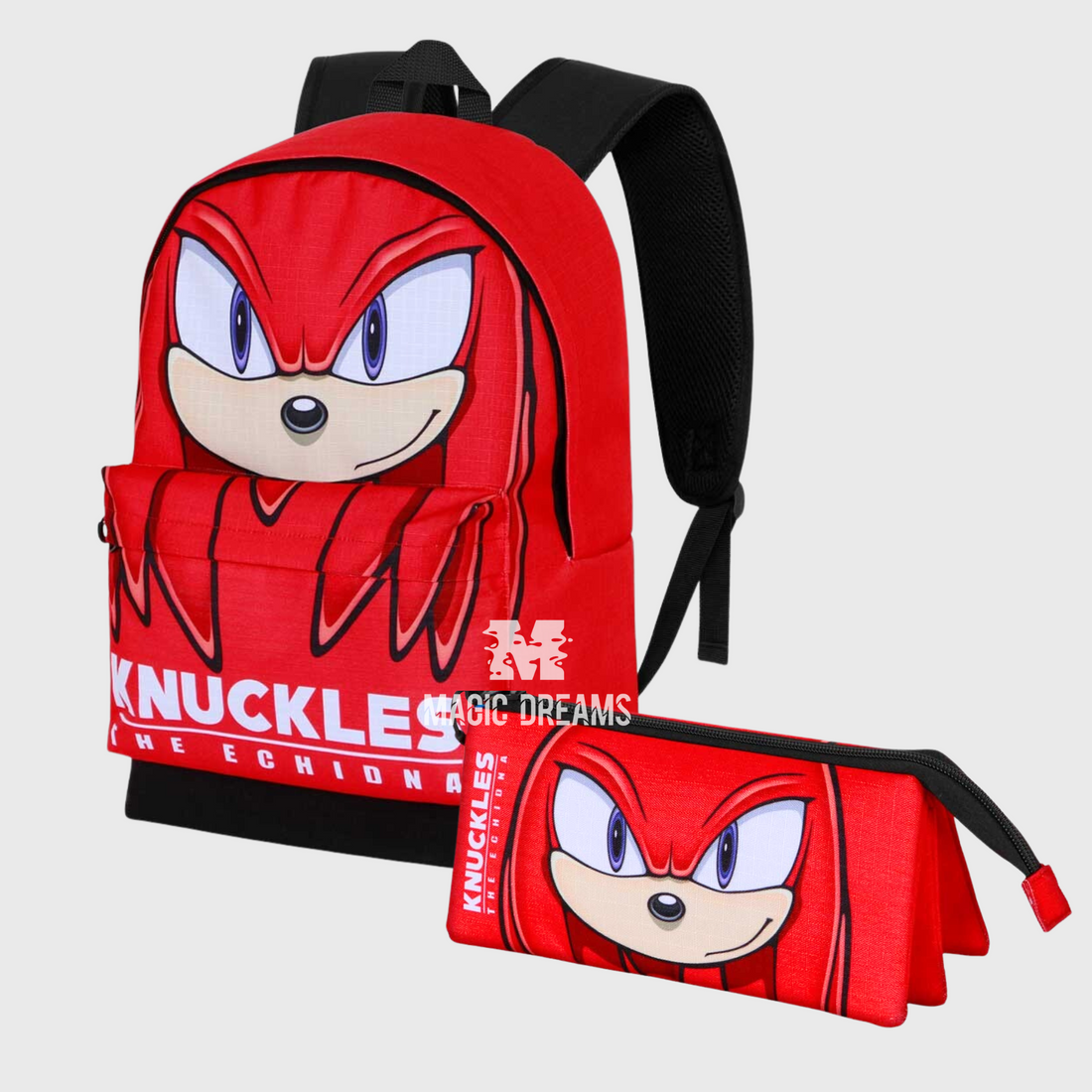 Conjunto Escolar Knuckles Mochila Escolar 44cm + Estojo Triplo Sonic