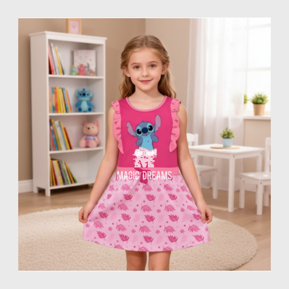 Vestido Manga Curta de Verão Stitch para Menina