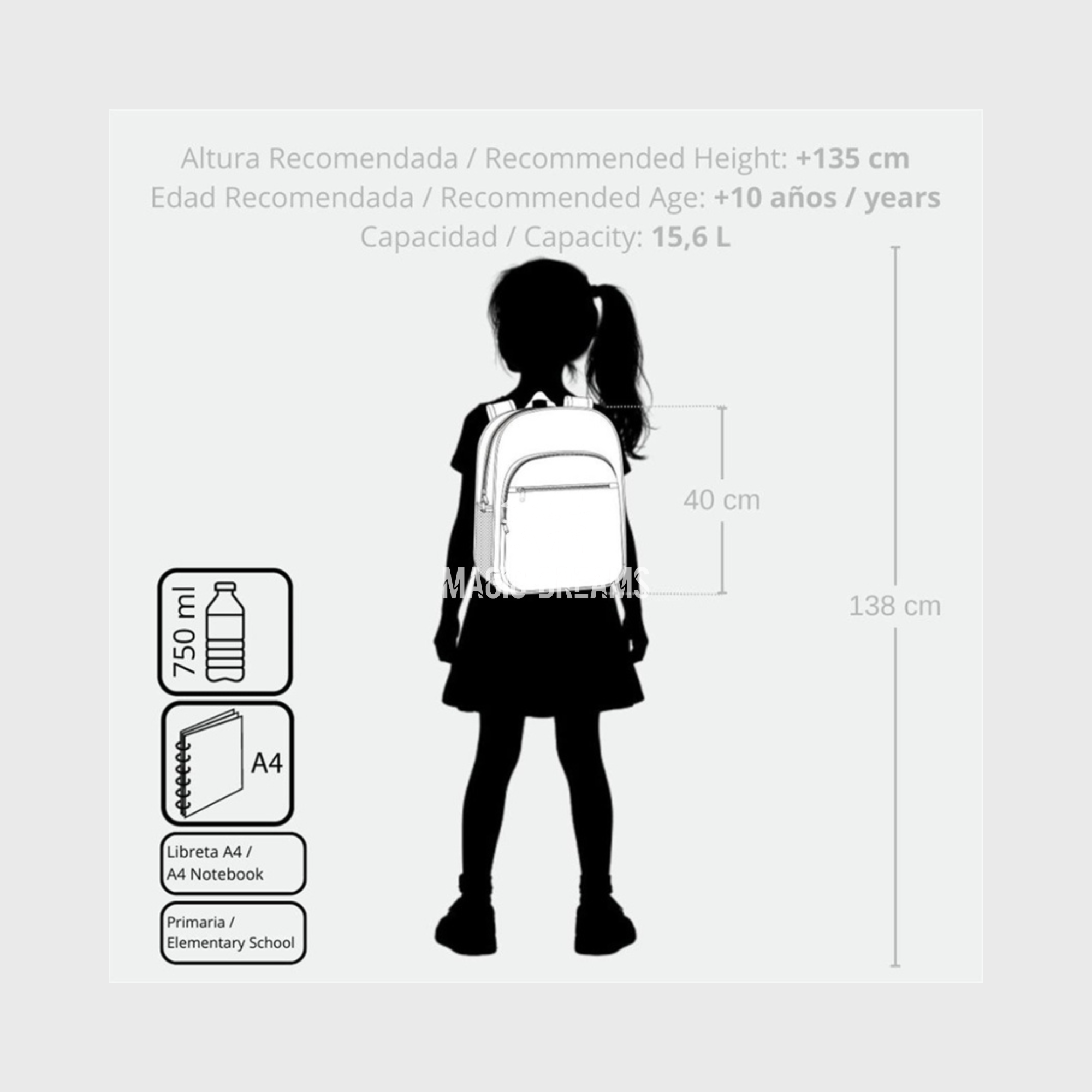 Mochila Escolar Kuromi 40cm SANRIO Fortune Telling Adaptável