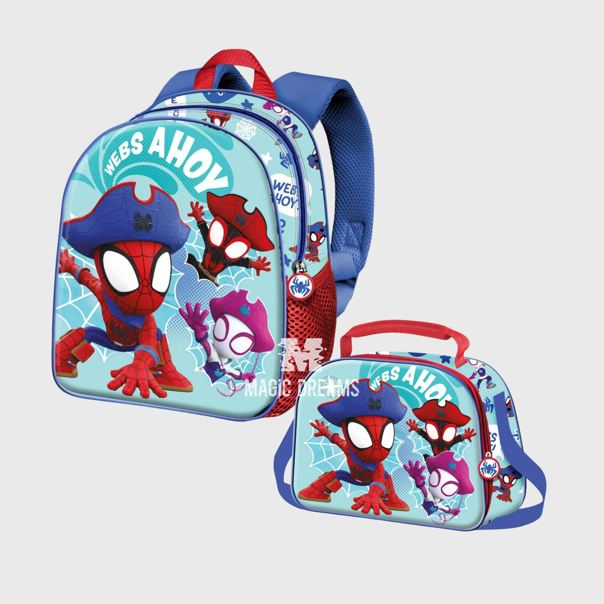 Conjunto Mochila Pré-Escolar 3D 31cm + Lancheira Térmica 3D Pirates Spidey Marvel
