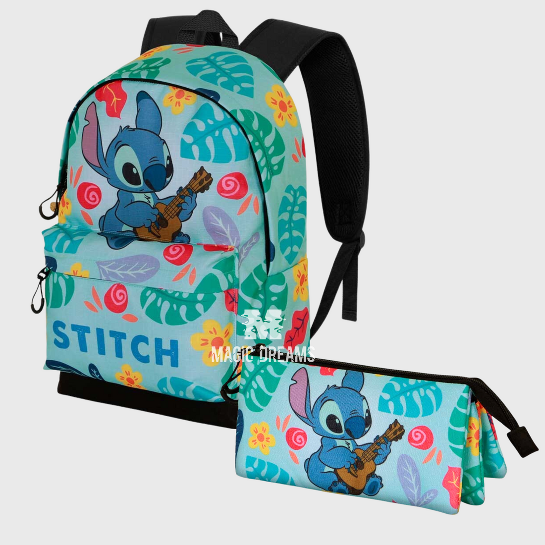 Conjunto Escolar Mochila Guitar Stitch 44cm + Estojo Triplo