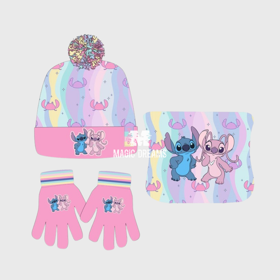Conjunto de 3 Peças Gorro, Gola e Luvas Stitch Disney Infantil