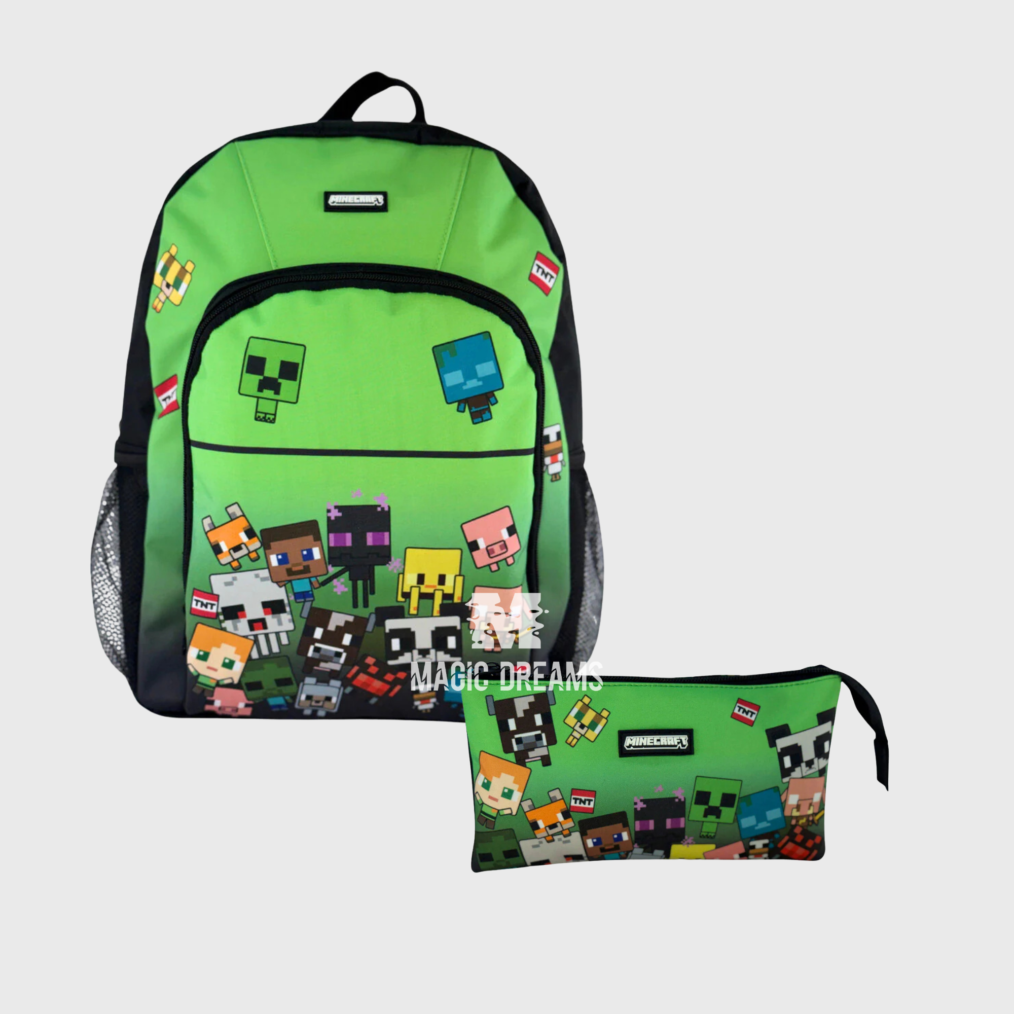 Conjunto de Mochila Escolar Characters 40cm + Estojo Triplo Minecraft
