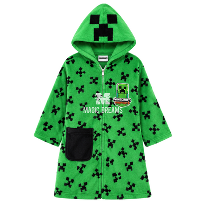 Robe Coralina com Capuz e Fecho Infantil Creeper Minecraft Verde