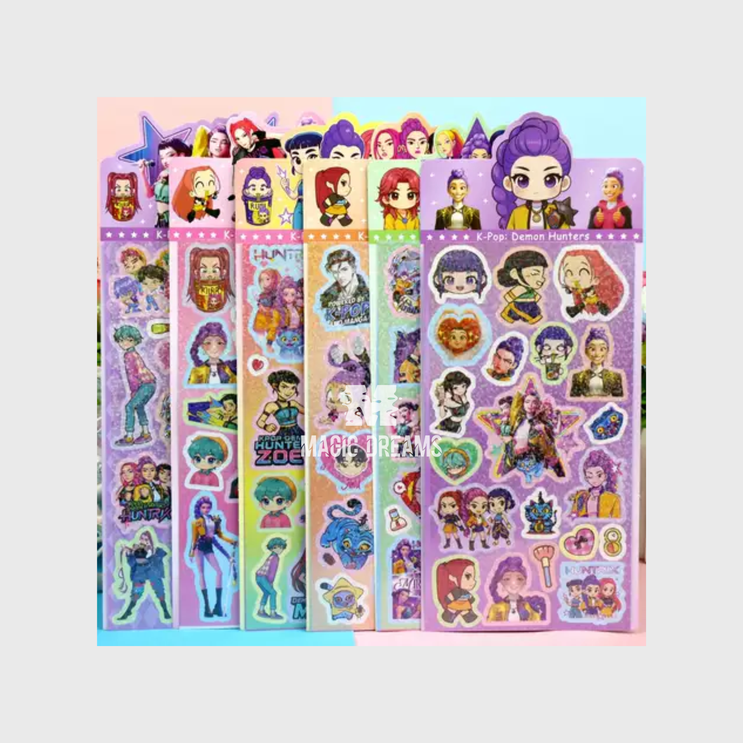 Folhas de autocolantes Holográficos K Pop Demon Hunters e Saja Boys Sortidos