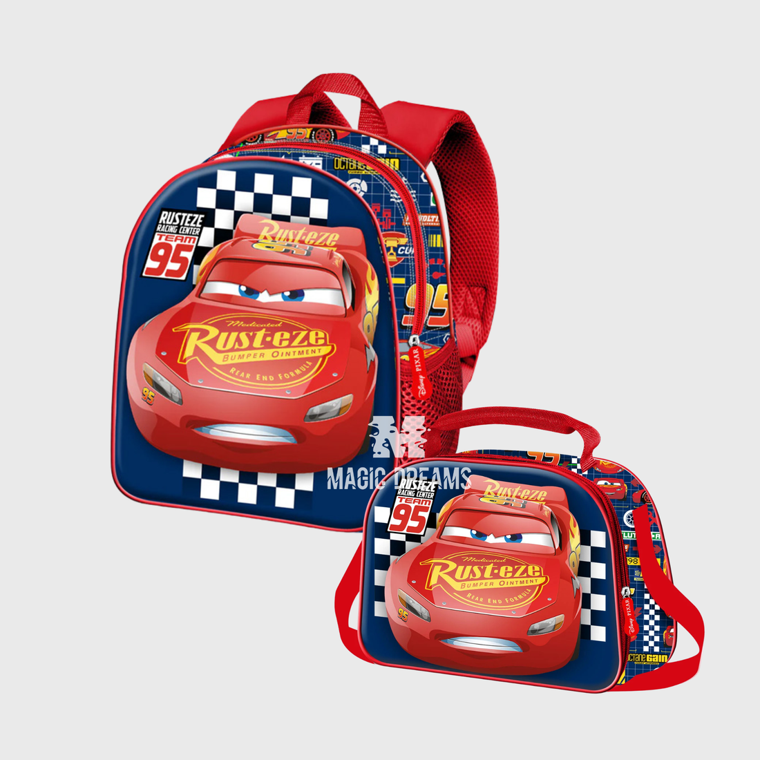 Conjunto Pré-Escolar Mochila 3D 32cm + Lancheira Térmica Cups Cars