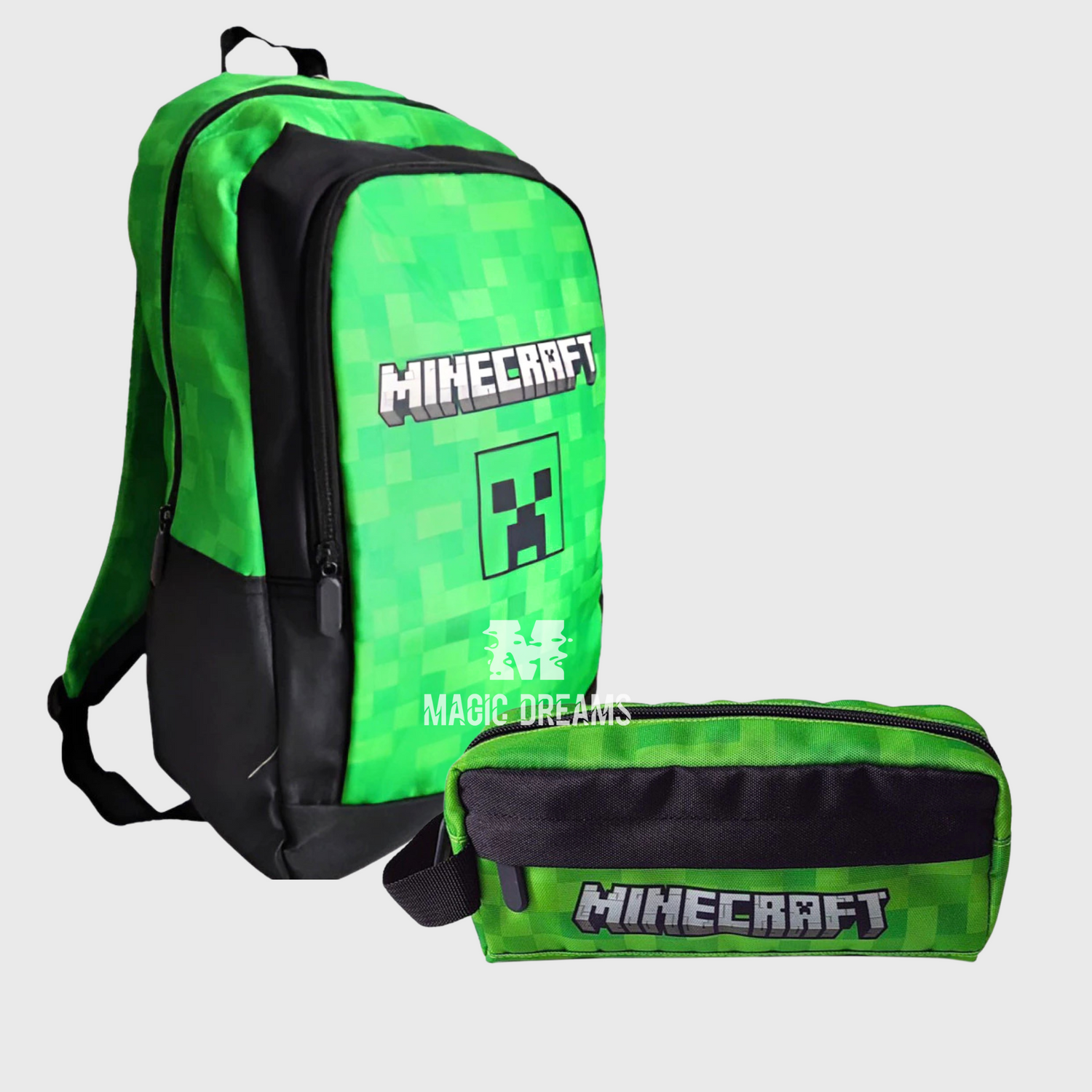 Conjunto Escolar Mochila Minecraft 40cm + Estojo Duplo