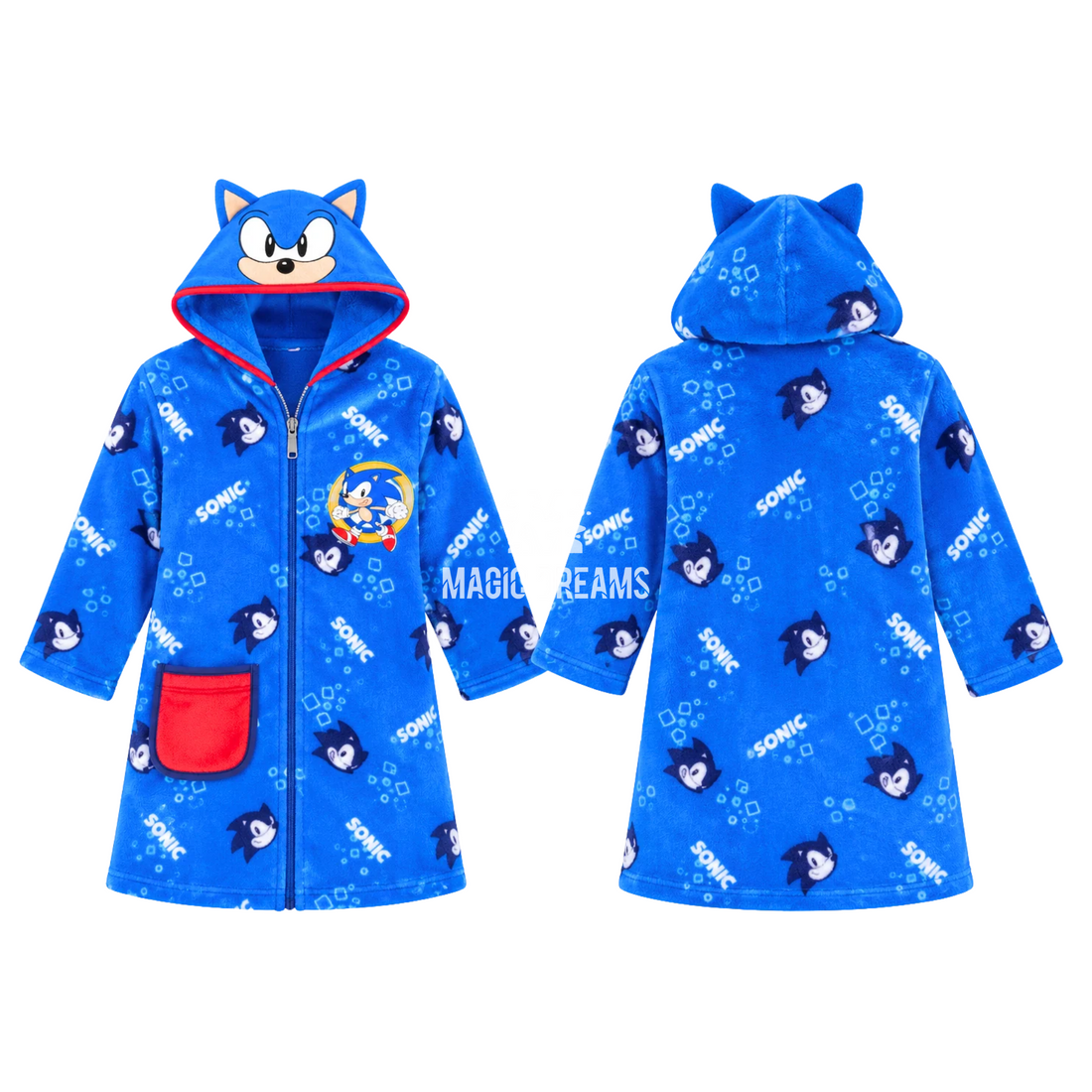 Robe Coralina com Capuz e Fecho Infantil Sonic