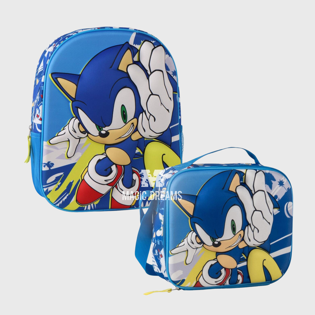 Conjunto Mochila Pré-Escolar 3D 30cm + Lancheira Térmica Sonic The Hedgehog