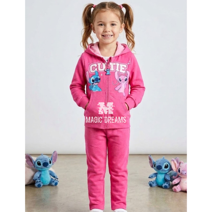 Fato de Treino com Calça e Casaco Com Capuz Stitch e Angel 3-8 anos