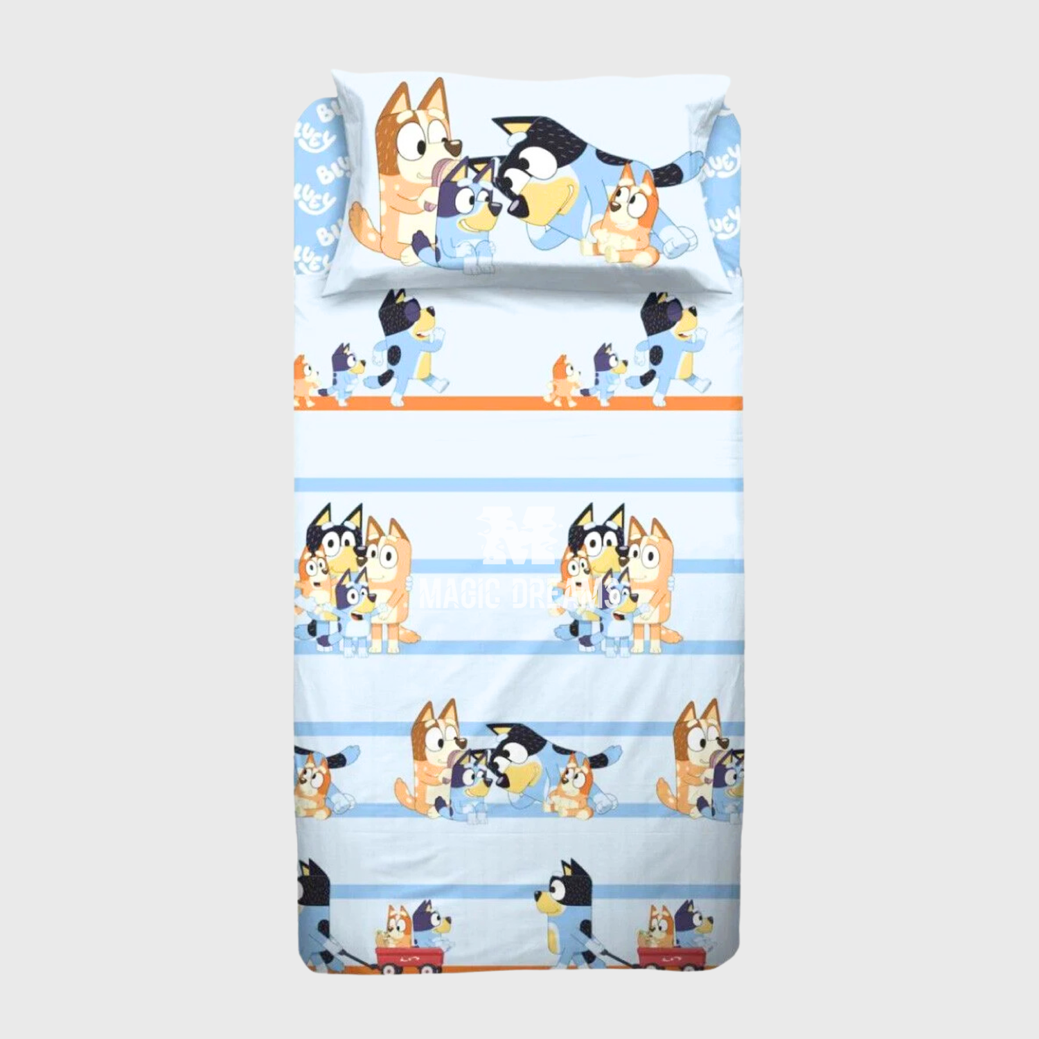 Jogo de Cama Lençóis Coralina Bluey e Bingo