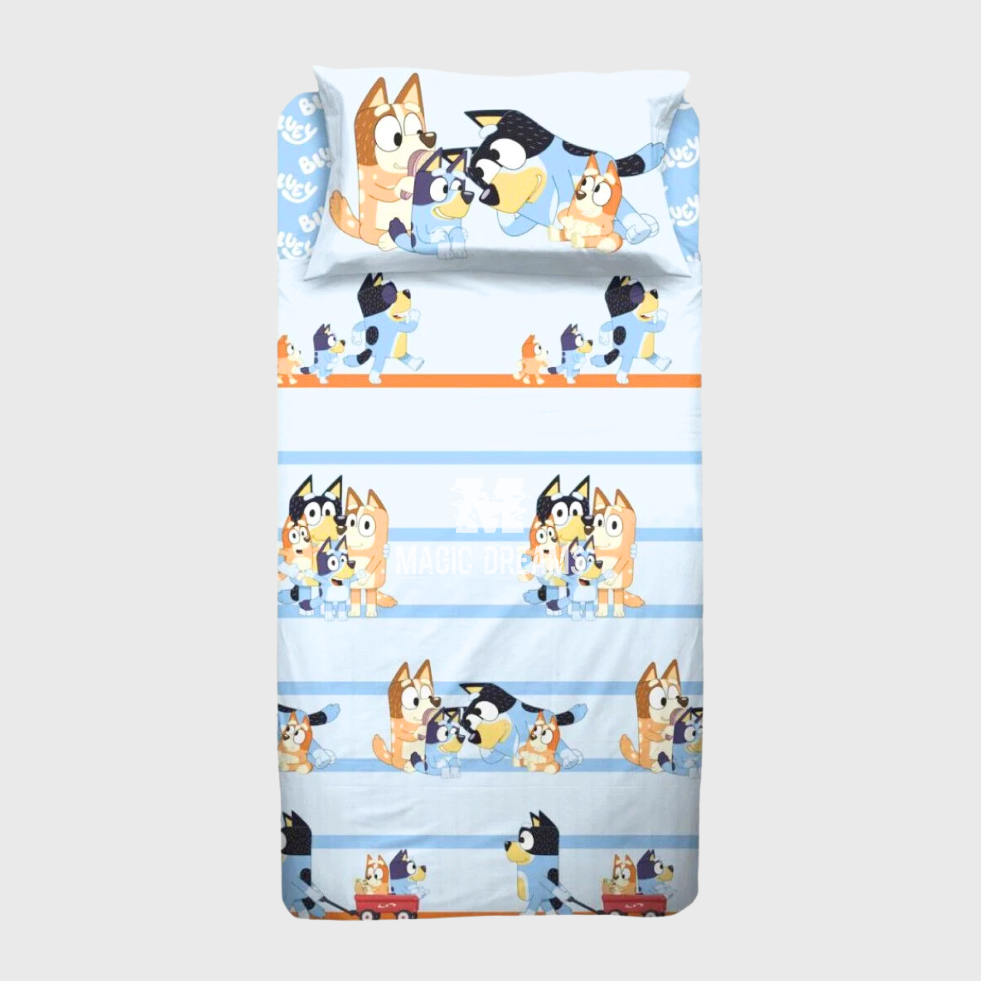 Jogo de Cama Lençóis Coralina Bluey e Bingo