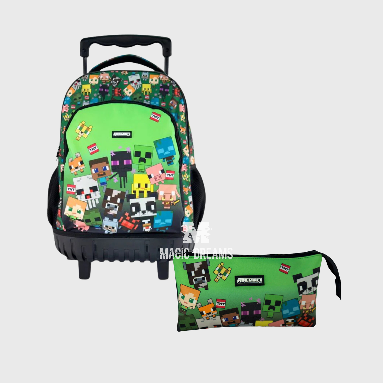 Conjunto de Mochila Escolar Trolley Minecraft 44cm + Estojo Triplo