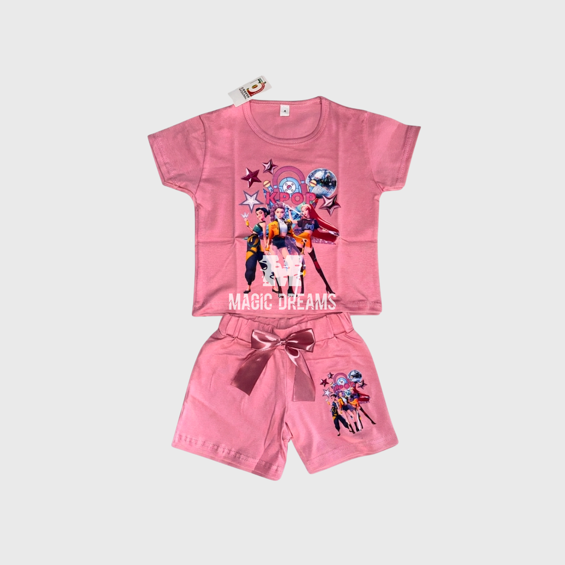 Conjunto T-Shirt e Calções de Verão K-Pop Style Demon Hunters Rosa