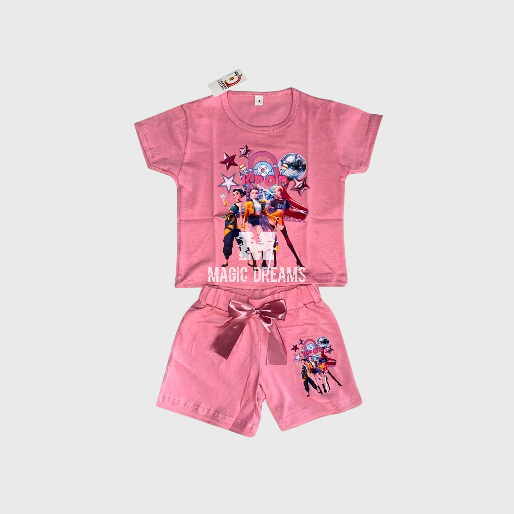 Conjunto T-Shirt e Calções de Verão K-Pop Style Demon Hunters Rosa