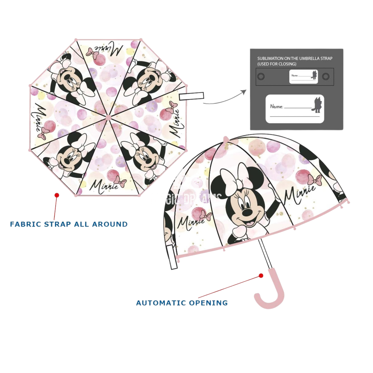 Guarda-Chuva Transparente PE Automático Minnie