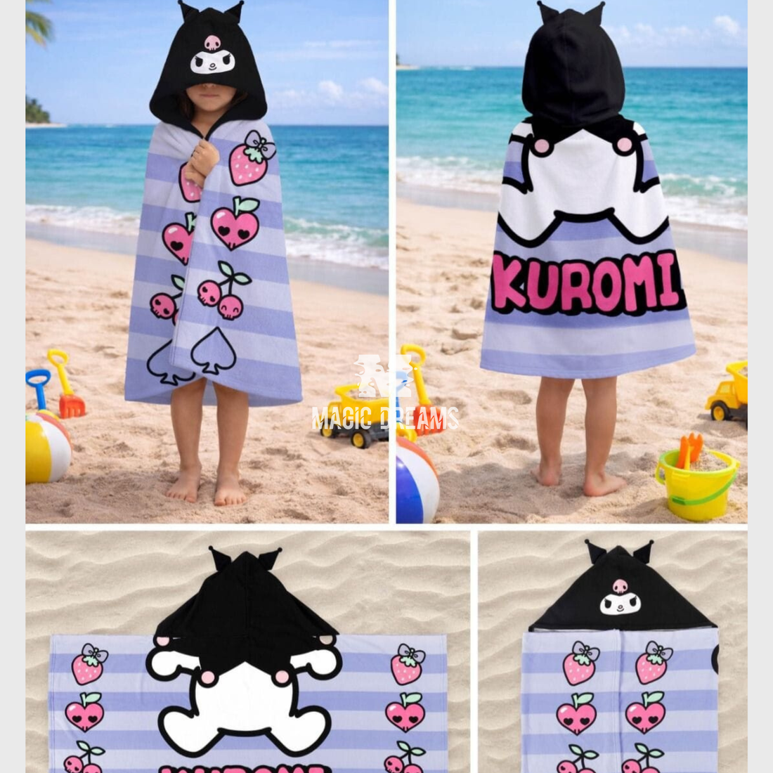 Poncho de Praia Microfibra Kuromi Hello Kitty 70x140cm
