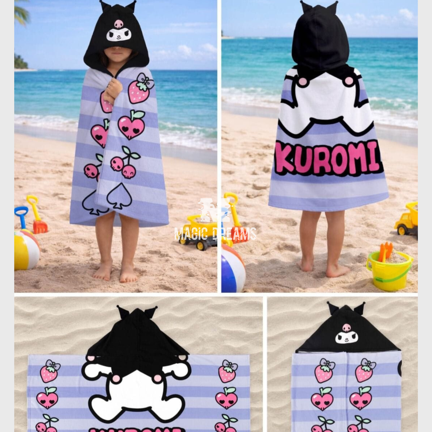 Poncho de Praia Microfibra Kuromi Hello Kitty 70x140cm