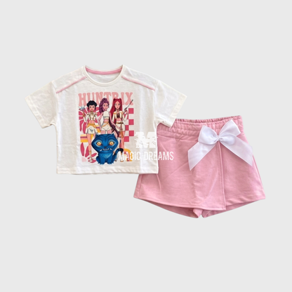 Conjunto T-Shirt e Saia-Calção de Verão Guerreiras do K-Pop Demon Hunters Huntrix