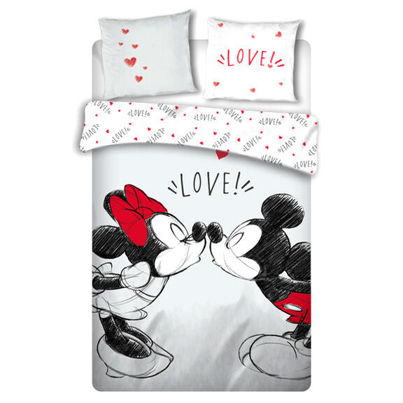 Capa de edredão e fronha Love Mickey and Minnie Disney Cama de 135cm