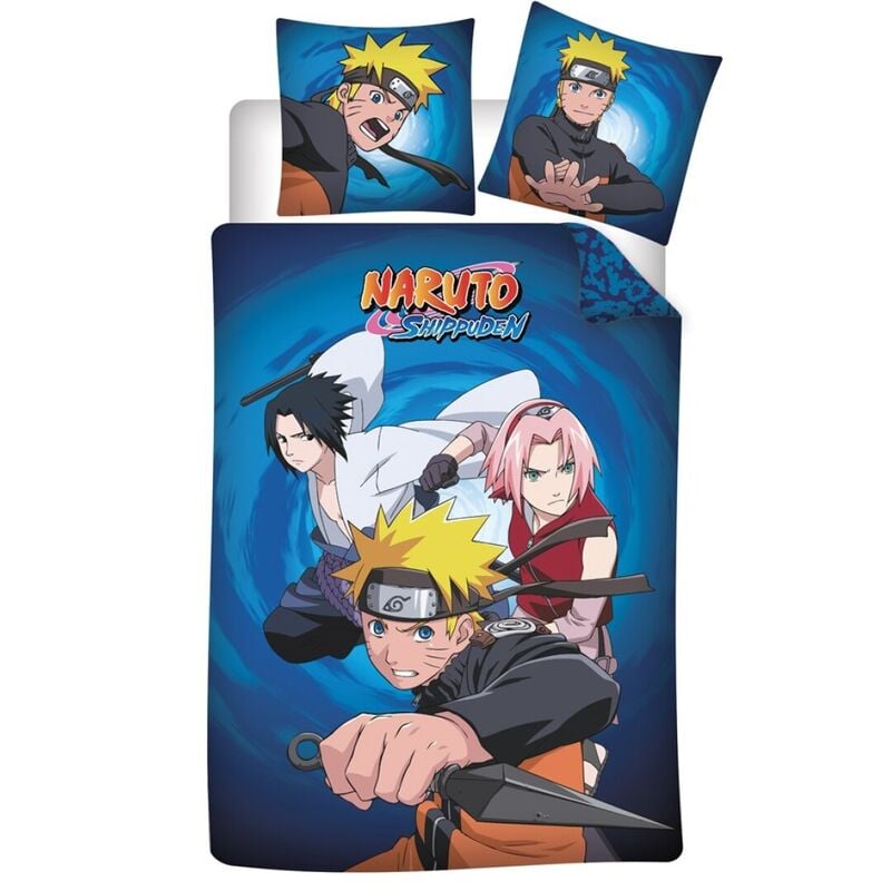 Capa de edredão e fronha Naruto Shippuden Cama de 90cm Algodão