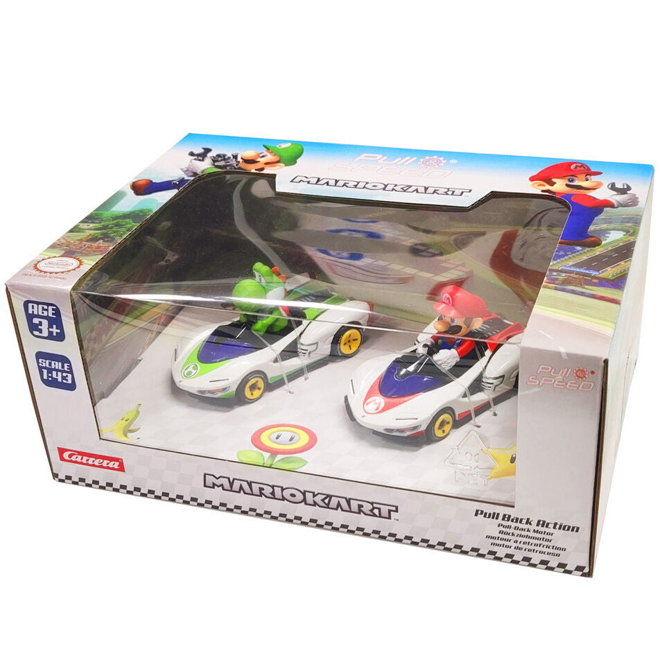 Set de 2 Carros Pull Speed Mario + Yoshi Mario Kart