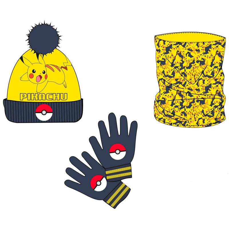Conjunto de Gorro, Luvas e Gola Pikachu Pokemon