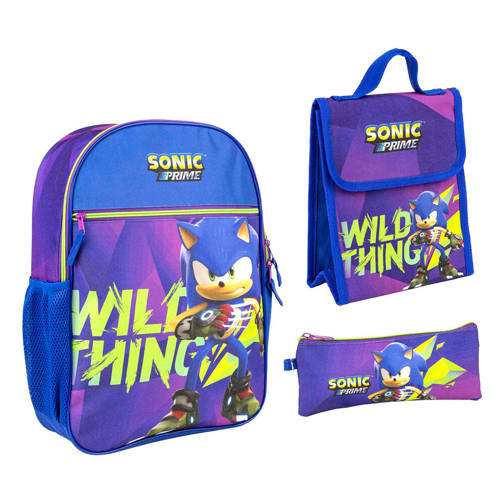 Conjunto Escolar Mochila + Estojo + Lancheira Sonic Prime 42cm