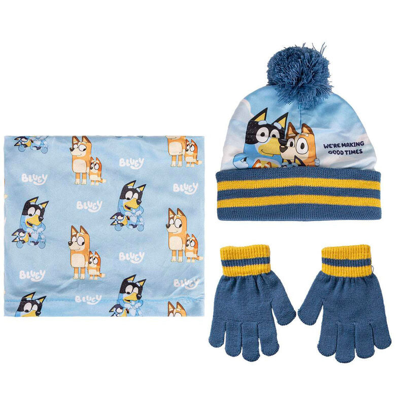 Conjunto de 3 Peças Gorro, Luvas e Gola Bluey