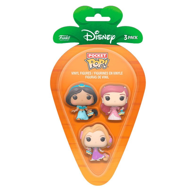 Pack 3 figuras Carrot Funko Pocket POP Disney Princesas Rapunzel Ariel Jasmin