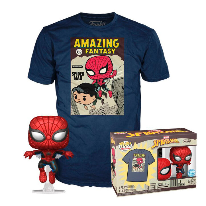 Set figura POP &amp; Tee Marvel Spiderman Comic Cover Tamanho XL