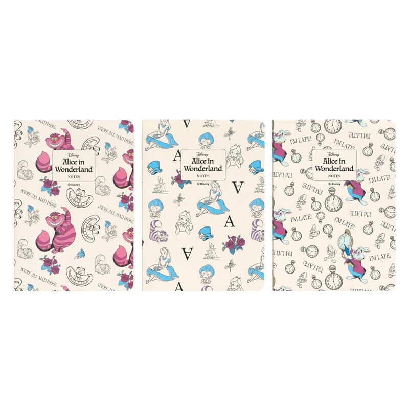 Set 3 Cadernos A6 Alice no Pais das Maravilhas Disney